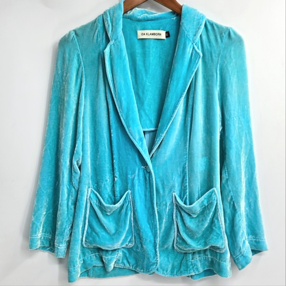 IDA KLAMBORN Aqua Velvet Blazer Jacket‎